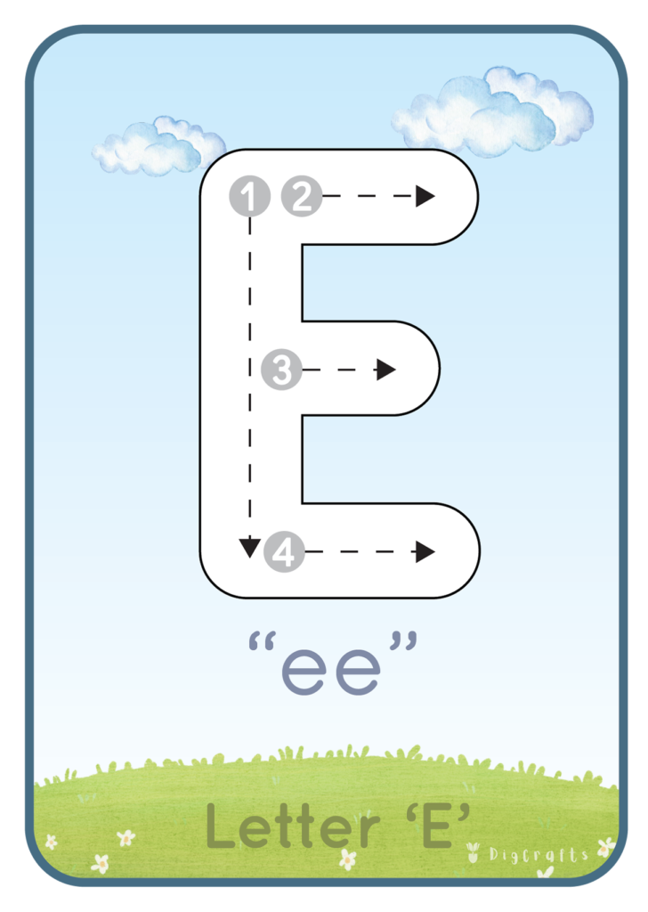 flash cards E tracing